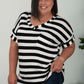 Sew In Love Out and About Striped Pocket Tee in Black and Ivory -