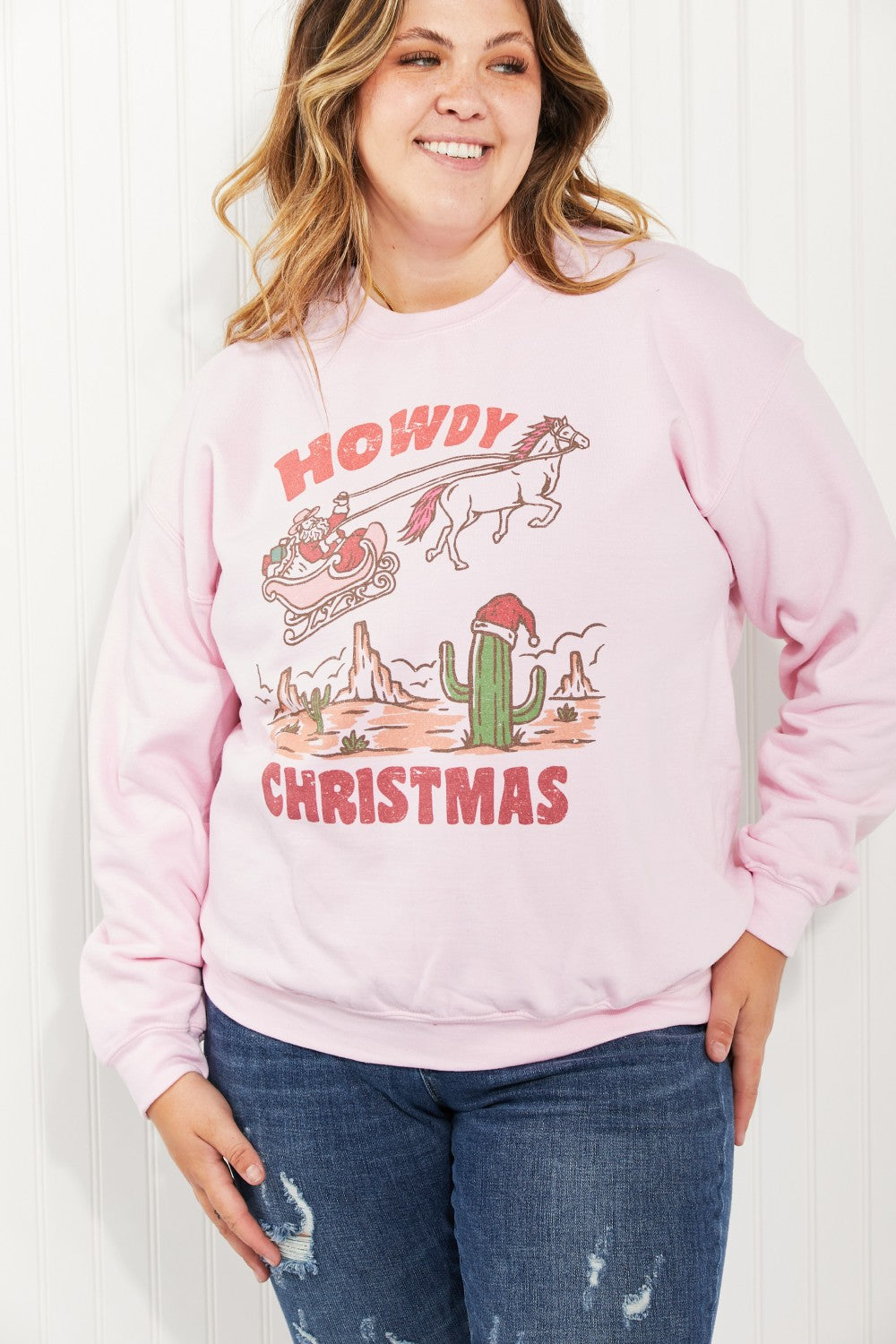 WKNDER Howdy Christmas Full Size Graphic Sweatshirt -