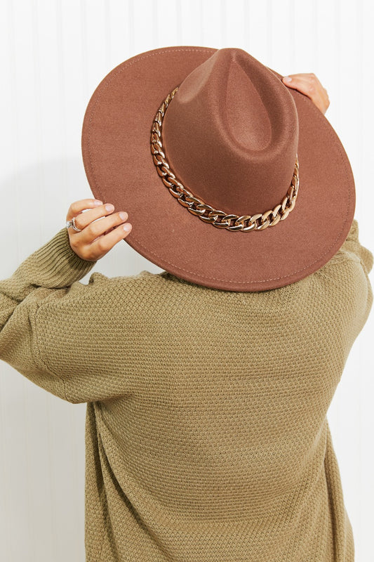 Fame Finishing Touches Gold Chain Fedora - Khaki / One Size