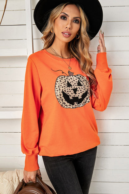 Halloween Leopard Jack-O-Lantern Sweatshirt - Orange / S