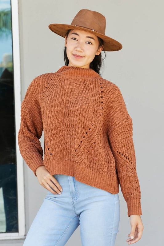 HYFVE That Look Pointelle Knit Sweater - Camel / S