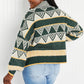 Davi & Dani Cozy Weather Full Size Geometric Fuzzy Turtleneck Sweater in Green -
