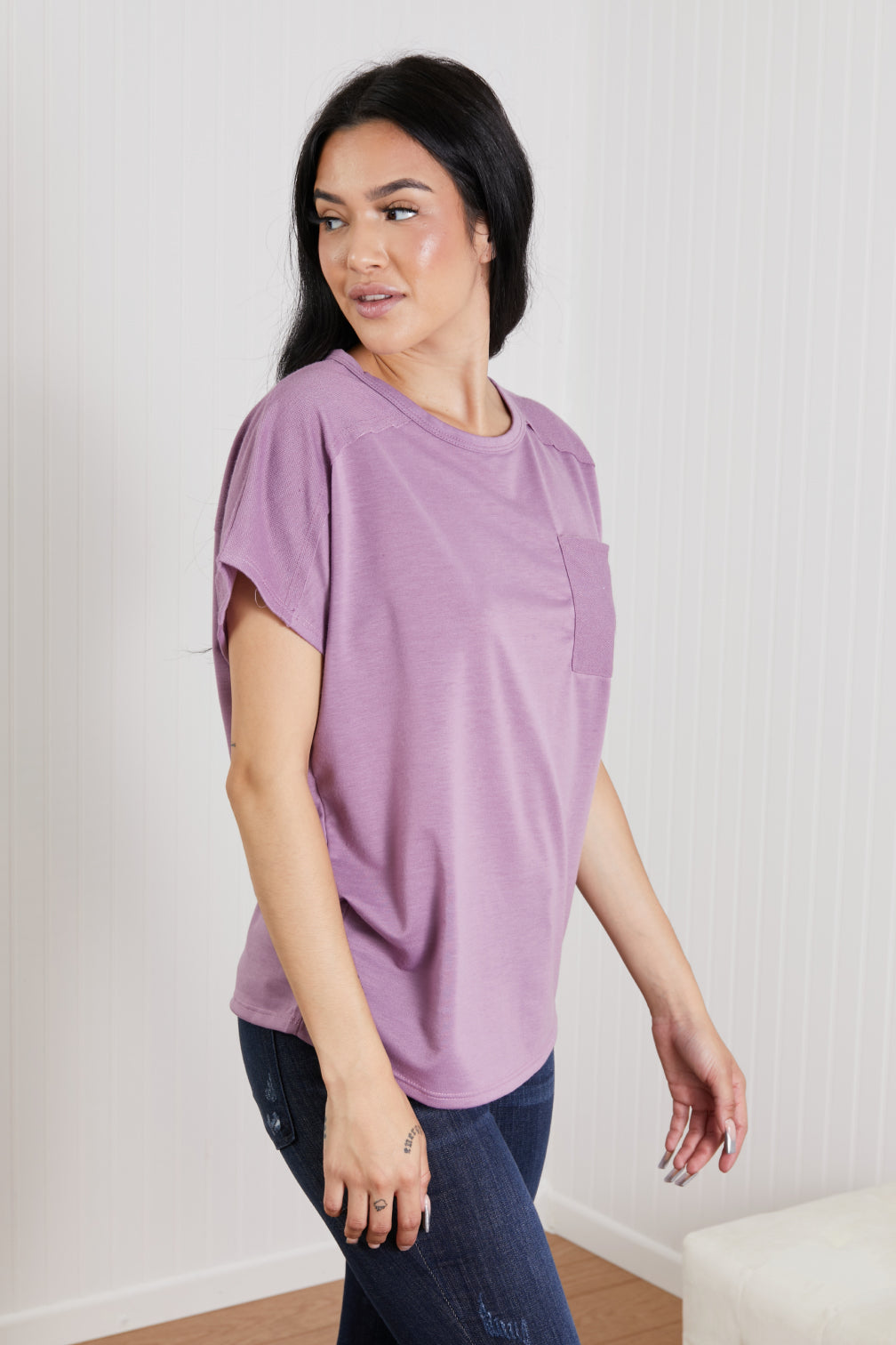 Sew In Love Stay and Chat Love Pocket Tee in Plum -