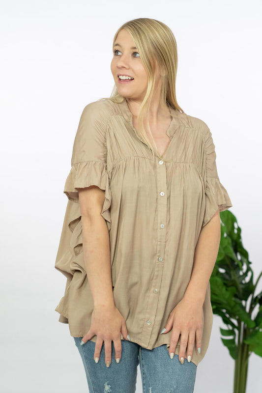 BiBi One Love Shirred Button-Down Shirt -