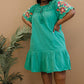Davi & Dani Flowers for You Full Size Embroidered Dress in Green -