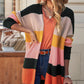 Striped Waffle Knit Open Front Cardigan -