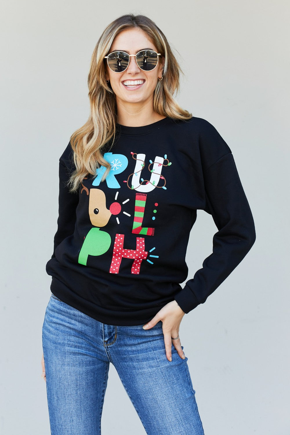 TEES2URDOOR Full Size Christmas Graphic Round Neck Sweatshirt -