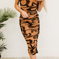 PRIVY Printed Ruched Midi Dress with Side Slit -