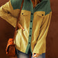 Color Block Button Front Corduroy Shirt Jacket -