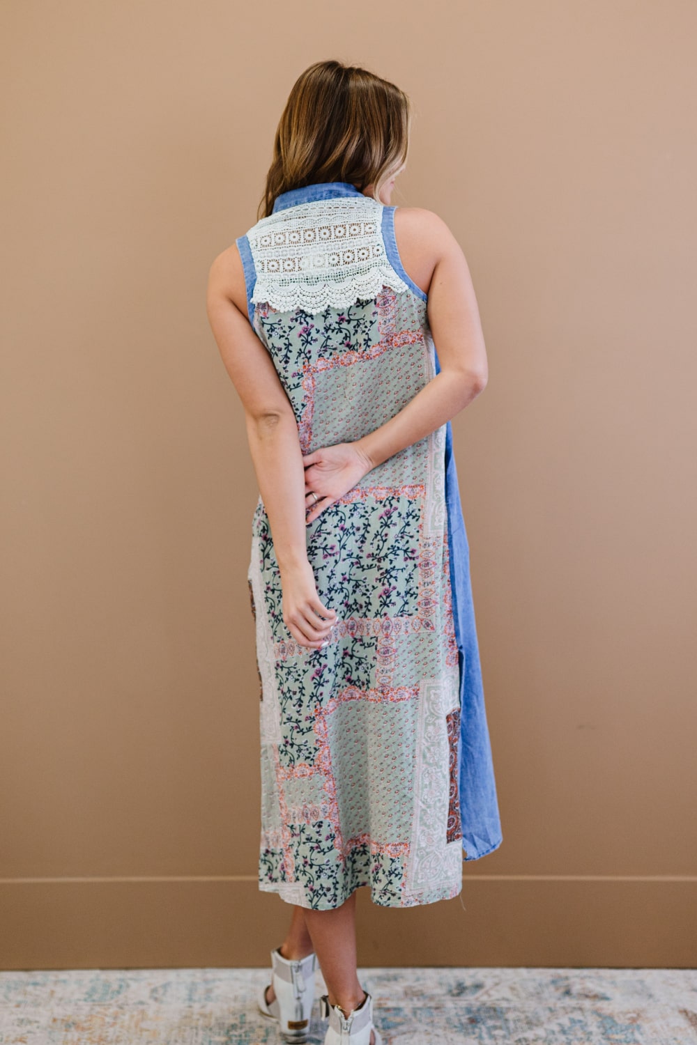 ODDI Amazingly Artistic Patchwork Print Chambray Dress -