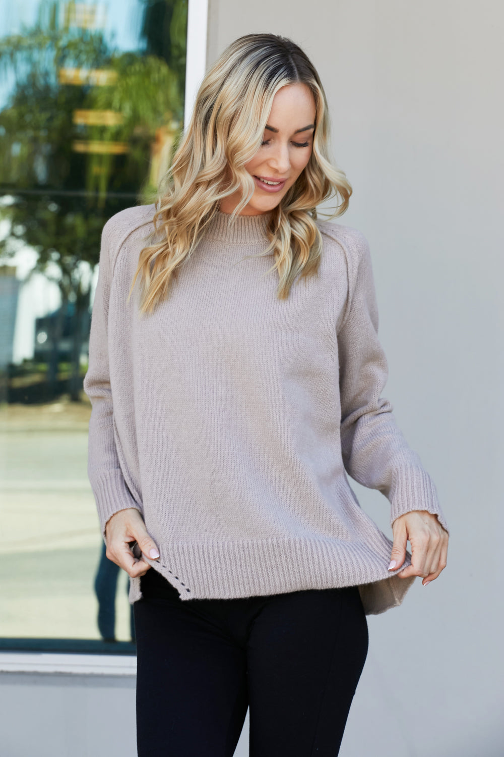 Heimish Full Size Raw Seam Slit Sweater -