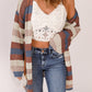 Striped Openwork Open Front Cardigan -