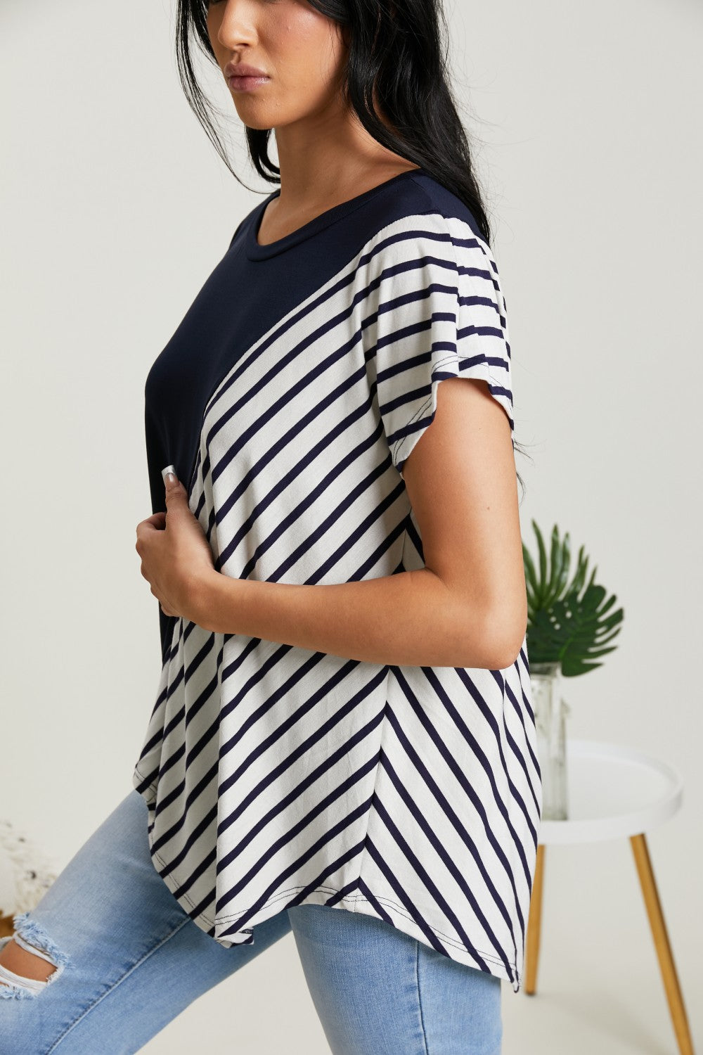 Sew In Love Spoonful of Sugar Striped Color Block Tee in Navy -