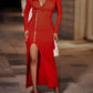 Zip Up Split Maxi Dress - Red / S