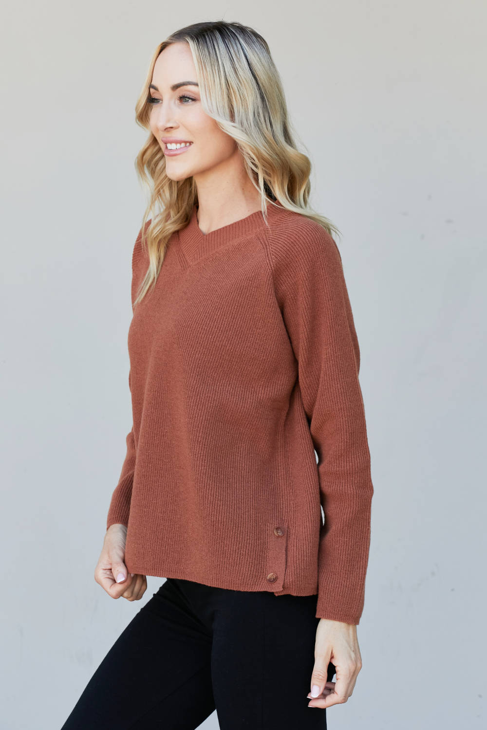 Heimish Full Size Raglan Sleeve V-Neck Sweater -