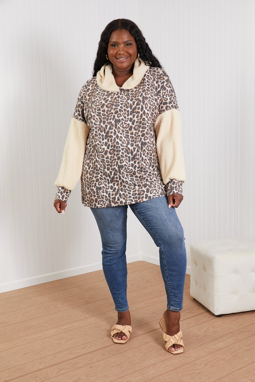 Jade By Jane Wild Side Leopard Hoodie with Teddy Sleeves -