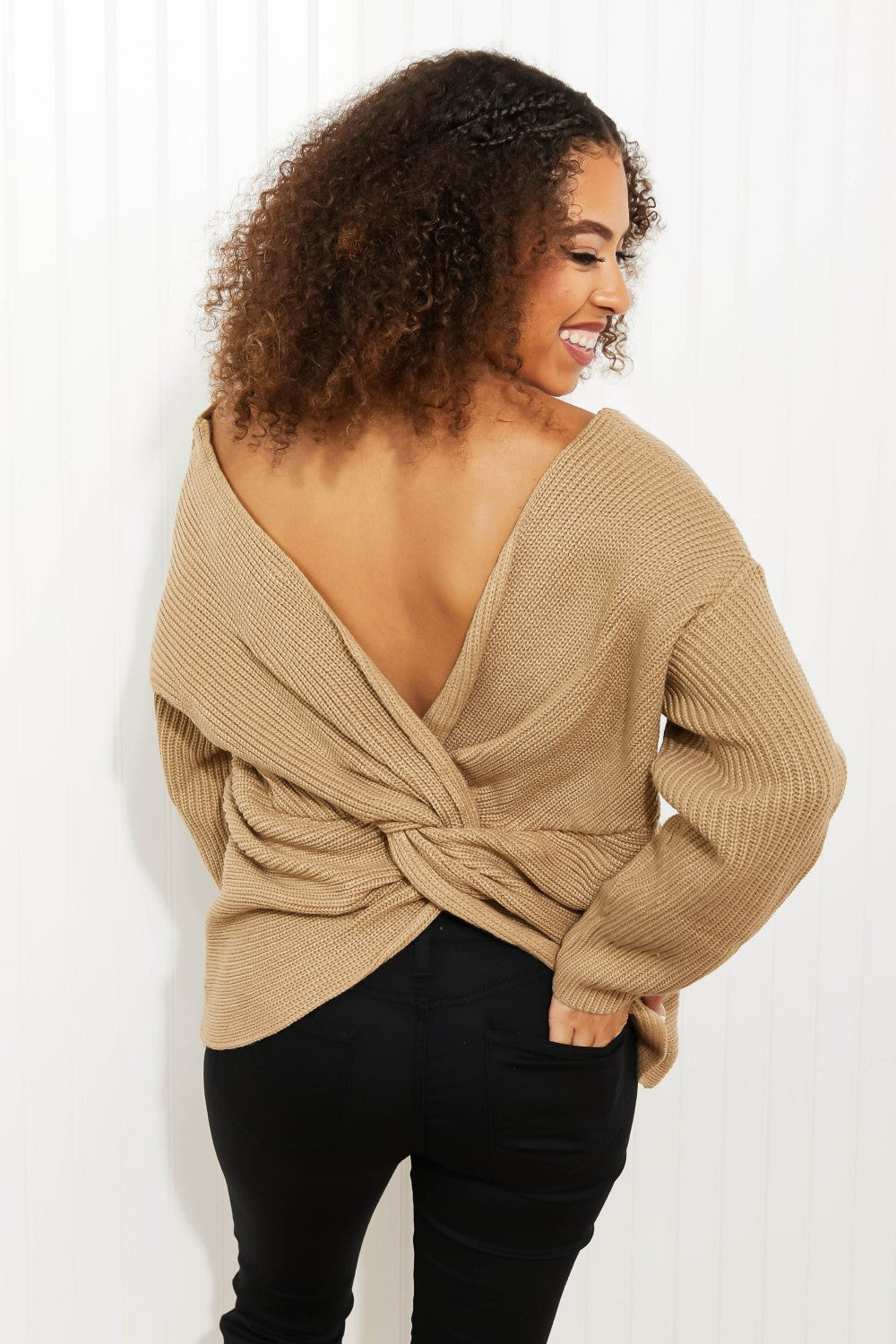 CY Fashion Just a Little Twist Open Back Sweater -