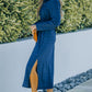 Button Front Textured Slit Shirt Dress with Belt -