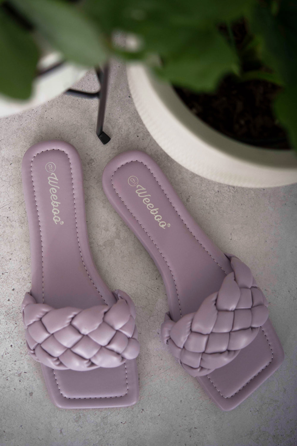 Weeboo Cakewalk Woven Square Toe Slides in Lilac -