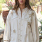 POL Star Patch Distressed Fringe Button-Up Denim Jacket in Oatmilk -
