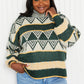 Davi & Dani Cozy Weather Full Size Geometric Fuzzy Turtleneck Sweater in Green -