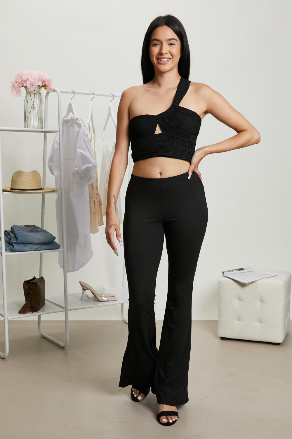 Glam Still Beaming Pleated One-Shoulder Crop Top -