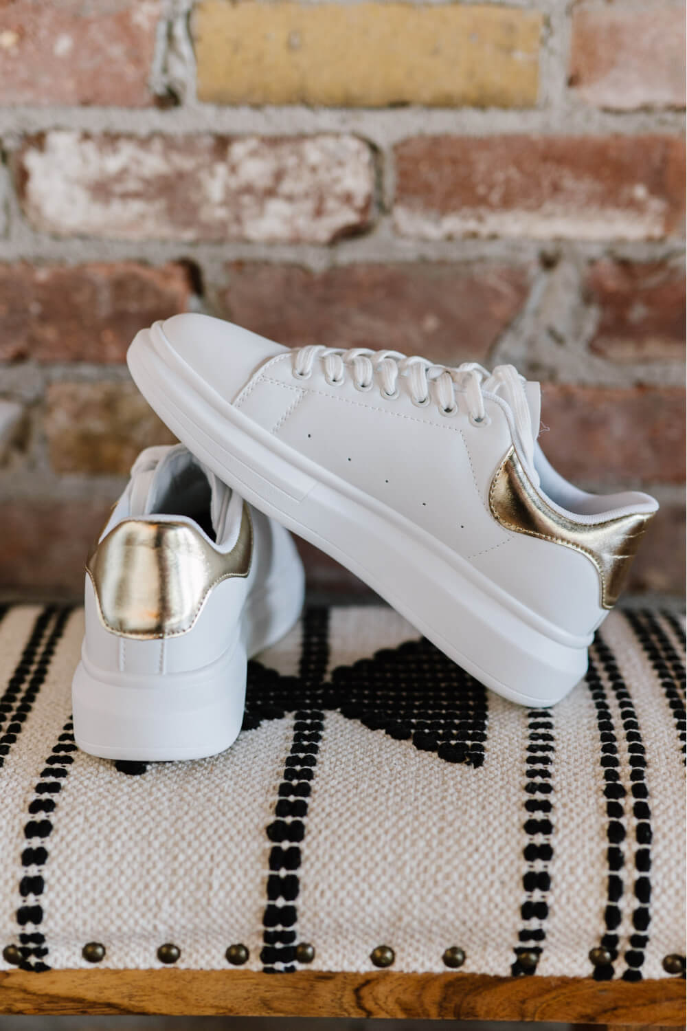 Berness Kicks and Giggles Chunky Sole Sneakers in White and Gold -