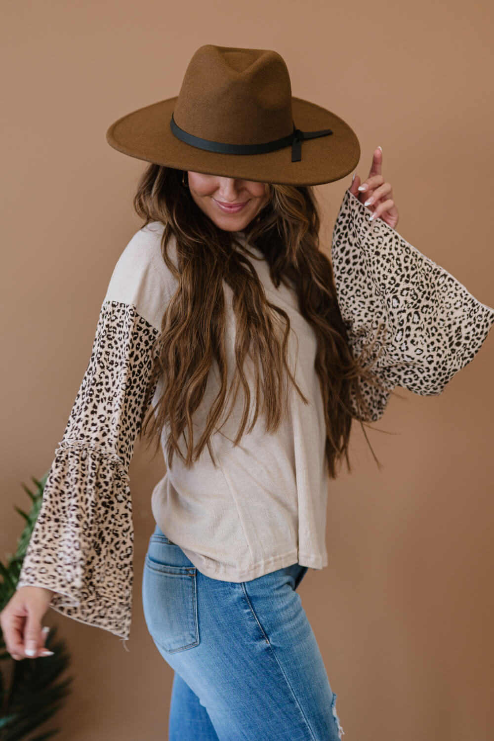 Aspire to Inspire Leopard Bell Sleeve Top -