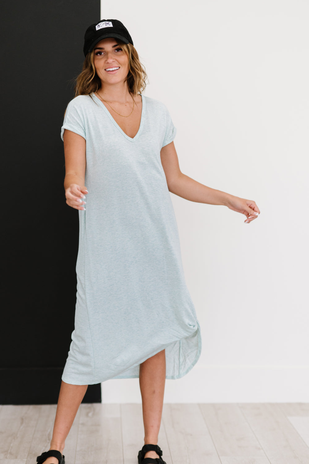 P & Rose Plot Twist T-Shirt Dress with Pockets in Mint -