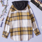 Plaid Button Down Hooded Shirt Jacket with Breast Pockets -