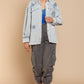POL Star Patch Distressed Fringe Button-Up Denim Jacket in Light Denim -