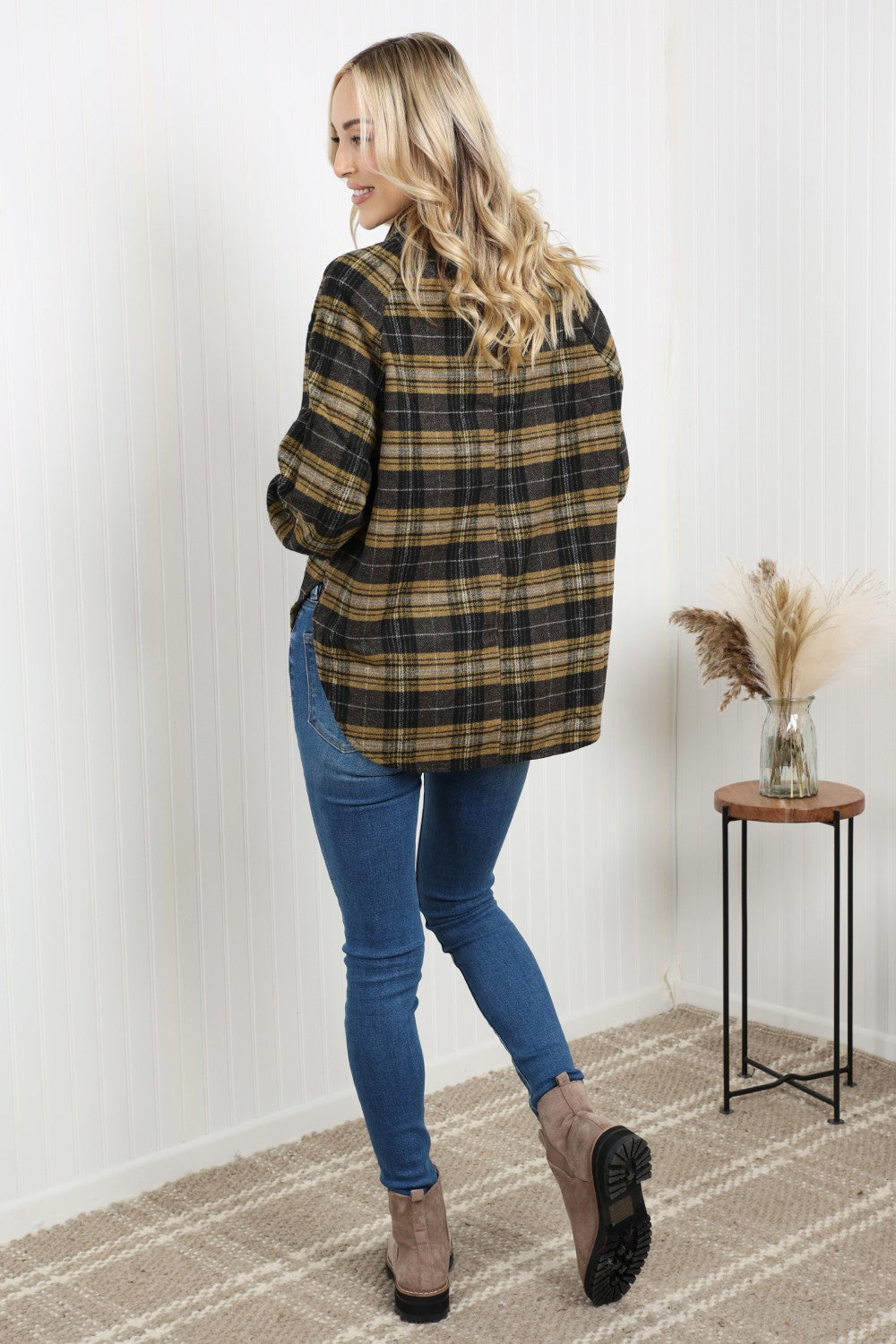 HYFVE Plaid Raglan Sleeve Slit Shirt -