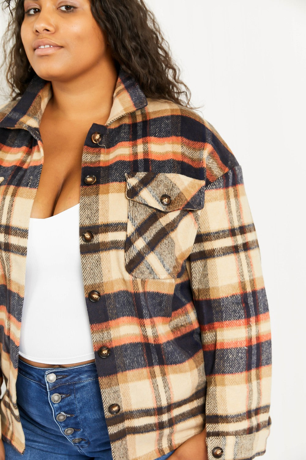 CY Fashion Crushing on Fall Full Size Plaid Shacket -