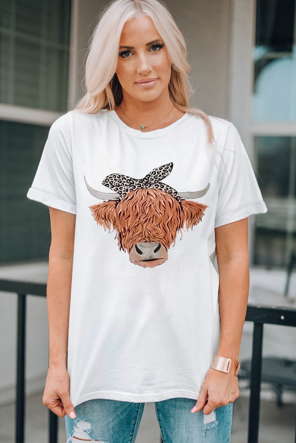 Animal Graphic Round Neck T-Shirt - White / S