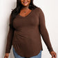 Zenana Full Size V-Neck Curved Hem Top -