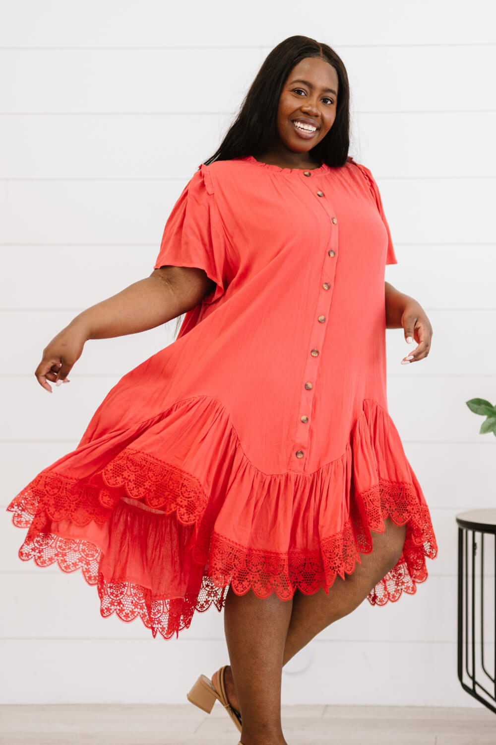 Davi & Dani Fly with Me Full Size Button Down Ruffle Dress -