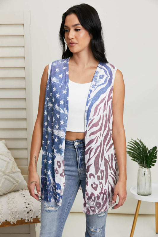 Vocal Mesa Point Printed Sleeveless Cardigan -