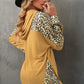 Leopard Print Sleeve Drawstring Hoodie -