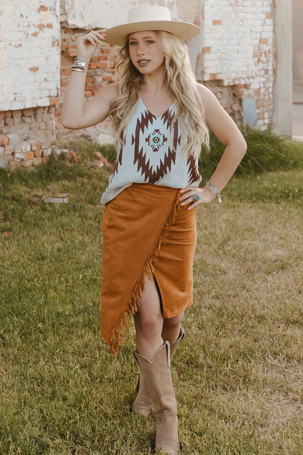 Fringe Trim Wrap Skirt -