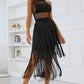 Spliced Mesh Fringe Hem Sleeveless Dress -