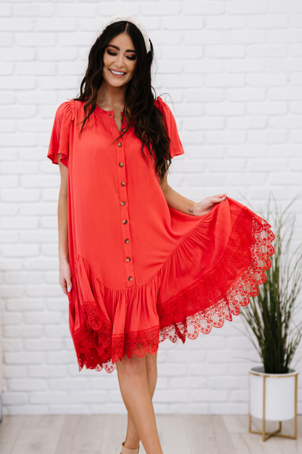 Davi & Dani Fly with Me Full Size Button Down Ruffle Dress -