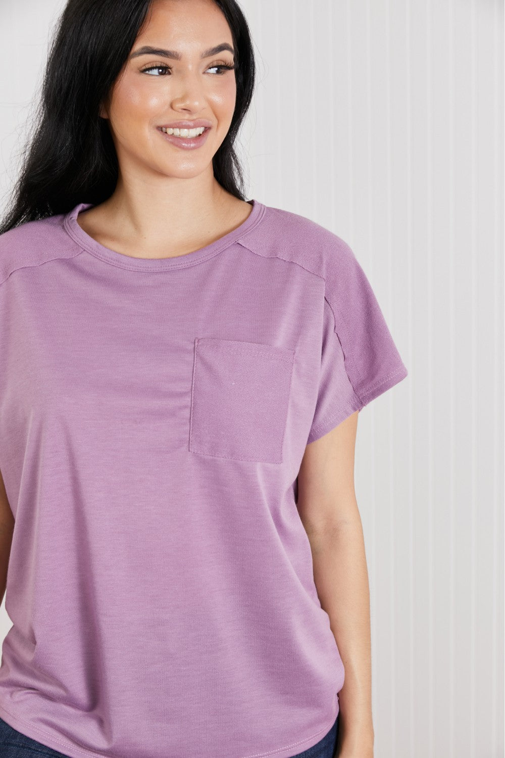 Sew In Love Stay and Chat Love Pocket Tee in Plum -