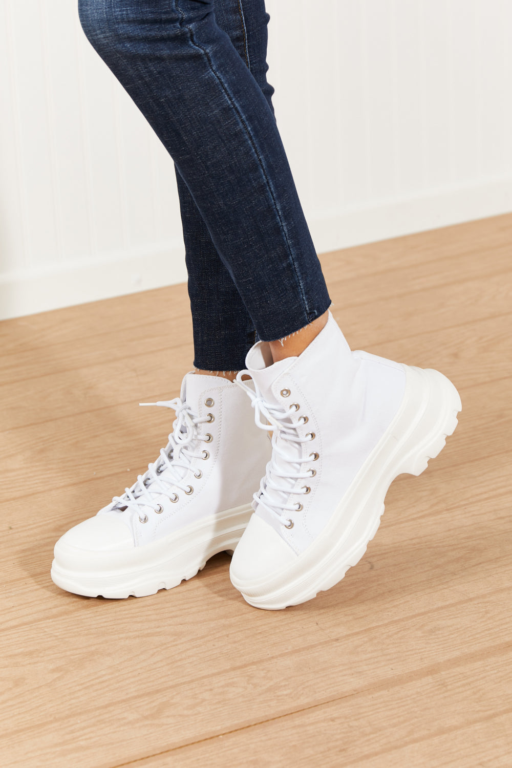 Berness Stick To It Platform Lace-Up Booties in White -