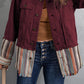 Striped Frayed Hem Corduroy Jacket -