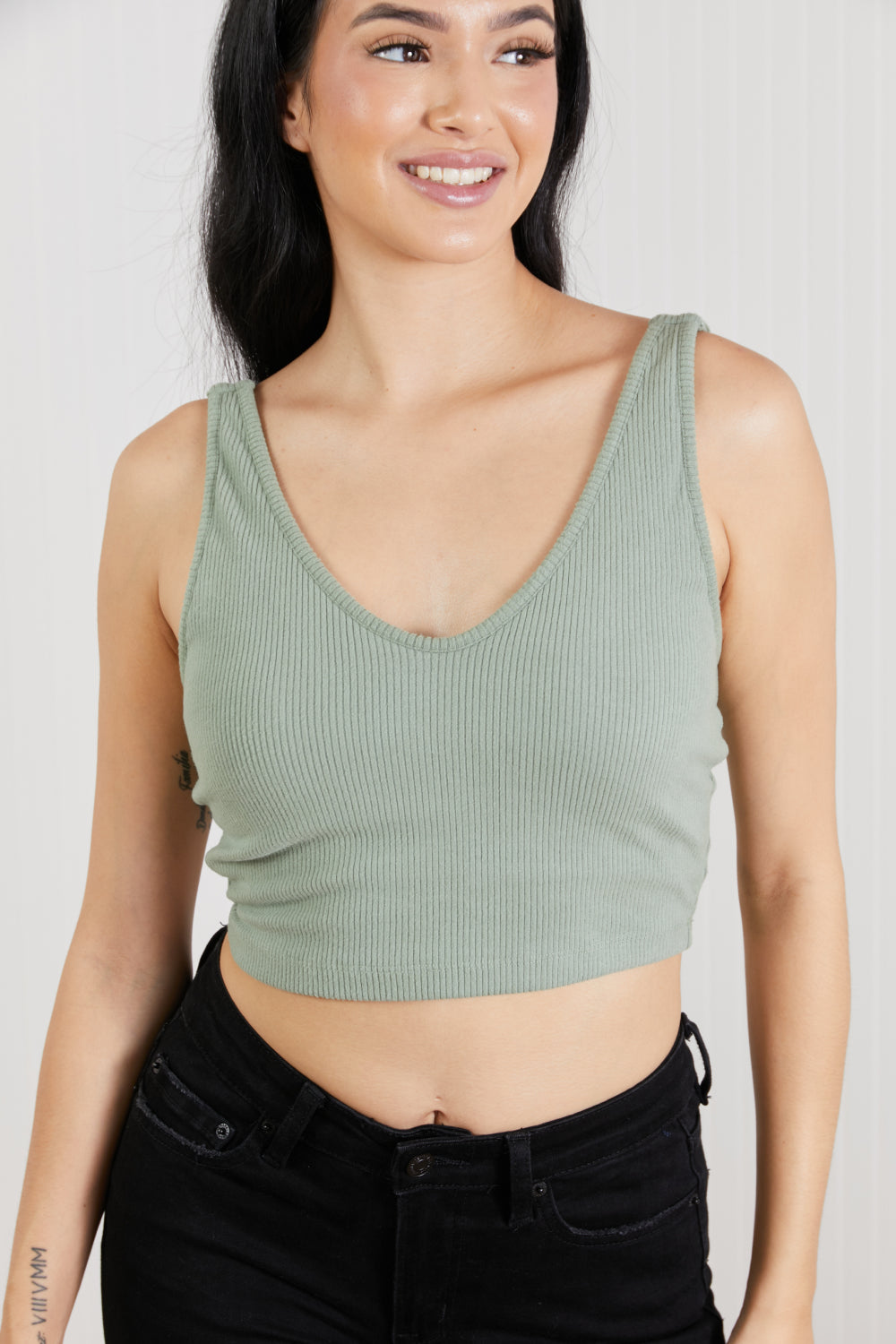 White Birch Sense of It All Cropped V-Neck Tank Top in Mint -