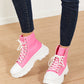 Berness Stick To It Platform Lace-Up Booties in Pink -