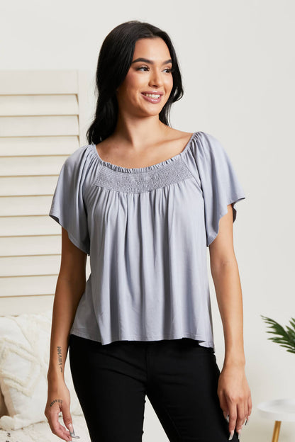 White Birch Fifth and Broadway Flutter Sleeve Top - Grey / S