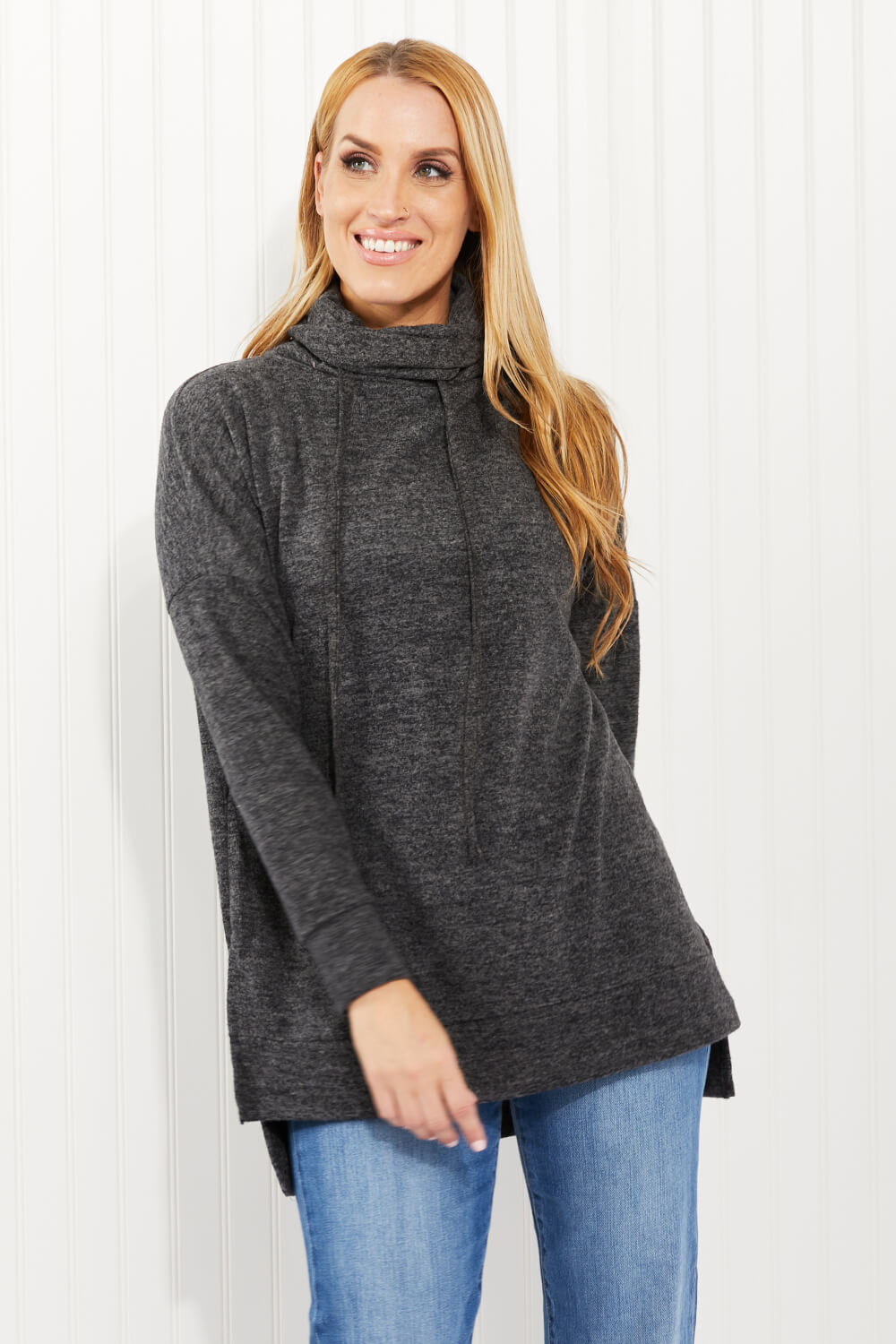 Zenana Full Size Brushed Funnel Neck Sweater -