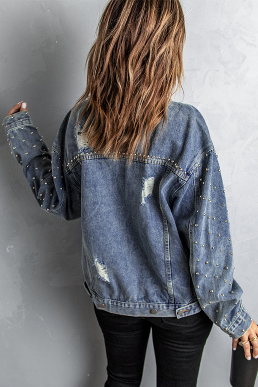 Studded Button Down Denim Jacket -