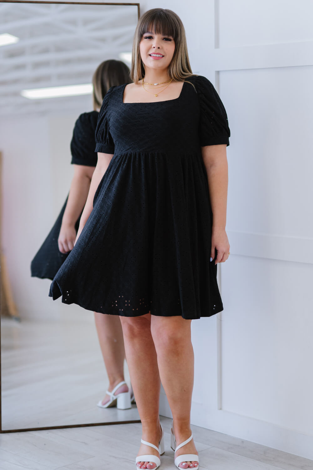 Davi & Dani All About Eyelet Full Size Run Dress in Black - Black / S